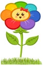 Cartoon Smiling Flower, Happy Daisy Isolated On White. Vector Illustration