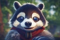 Cartoon smiling fluffy racoon bandit, pirate style, generative AI.