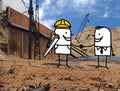 Cartoon smiling foreman and businessman,handshaking on a construction site photo Royalty Free Stock Photo