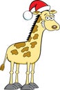 Cartoon smiling giraffe wearing a Santa Claus hat.