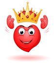 Cartoon smiling heart holds a crown above his head