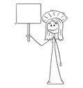 Cartoon of Smiling Holy Woman with Halo Around Head Holding Empty Sign