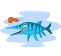 Cartoon smiling ichthyosaurus and nautilus Royalty Free Stock Photo