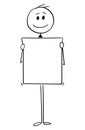 Cartoon of Smiling Man or Businessman Holding Empty or Blank Sign or Paper