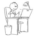 Cartoon of Smiling Man or Businessman Working or Typing on Laptop or Notebook Computer
