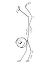 Cartoon of Smiling Man Performing a Handstand