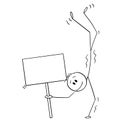 Cartoon of Smiling Man Performing a Handstand and Holding Empty Sign