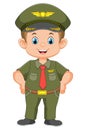 Cartoon smiling military character on white background