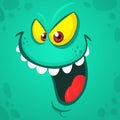 Cartoon smiling monster face. Vector Halloween cute blue monster avatar
