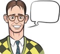 Cartoon smiling nerd with speech bubble Royalty Free Stock Photo