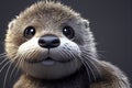 Cartoon smiling otter pup close up, generative AI