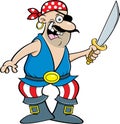 Cartoon smiling pirate holding a cutlass. Royalty Free Stock Photo