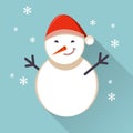 Cartoon smiling snowman. Flat cheerful illustration.