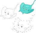 Cartoon smiling stingray. Vector illustration. Dot to dot game f