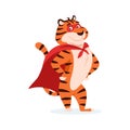 Cartoon smiling striped tiger in superhero costume Royalty Free Stock Photo