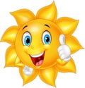 Cartoon smiling sun giving thumb up Royalty Free Stock Photo