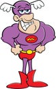 Cartoon smiling, superhero in a costume with wings.