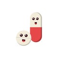 Cartoon smiling Tablet and Pill on white background. Funny Illustration