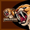 Cartoon smilodon head mascot design template Royalty Free Stock Photo