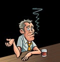 Cartoon smoker sitting at a bar