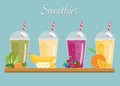 Cartoon smoothies. Orange, berry, banana smoothie. Organic fru Royalty Free Stock Photo