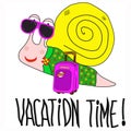 Cartoon snail with big pink suitcase