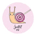 Cartoon snail with candy lollipop as shell.