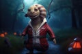 A cartoon snail character dressed in a red robe and holding a rope, AI