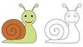 Cartoon snail colorful and black and white. Coloring book page for children. Colored and outline vector snail illustration Royalty Free Stock Photo