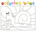 Cartoon snail crawling on the grass. Coloring book for kids. Royalty Free Stock Photo