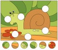 Cartoon snail crawling on the ground. Complete the puzzle and find the missing parts of the picture.