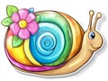 A cartoon snail with a rainbow shell and a pink flower Royalty Free Stock Photo
