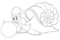A coloring book,page a snail wearing a Christmas cap,scarf with