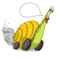 Cartoon Snail with a wheel. Royalty Free Stock Photo