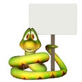 Cartoon snake holding a blank sign