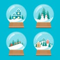 Cartoon Snow Globe Icons Set. Vector