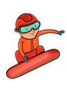 Cartoon snowboarder performs a trick, vector illustration