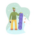 Cartoon snowboarder at ski resort