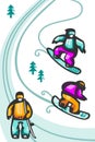 Cartoon snowboarders