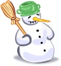 Cartoon snowman with broom isolated on white Royalty Free Stock Photo