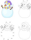 Cartoon snowman. Coloring book and dot to dot game for kids