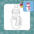 Cartoon snowman. Coloring page. Royalty Free Stock Photo