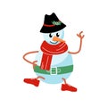 Cartoon snowman with hat and shoes. Christmas.