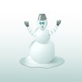 cartoon snowman melts and panics. vector illustration.