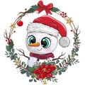 Cartoon Snowman in Santa hat on a white background