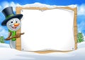 Cartoon Snowman Sign Scene Royalty Free Stock Photo