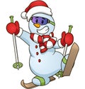 Cartoon snowman on skiing Vector clip art illustration simple gradients