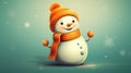 A cartoon snowman wearing an orange hat and scarf, AI Royalty Free Stock Photo