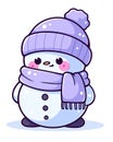 Cartoon snowman wearing a scarf and hat purple on a transparent background PNG