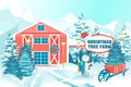 Cartoon Snowy Landscape with Christmas Tree Farm